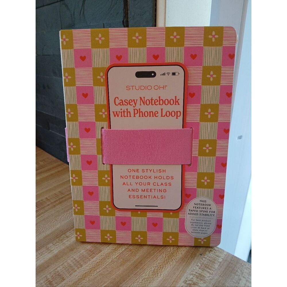 Studio Casey Notebook with Phone Loop - Pink and Mustard Check